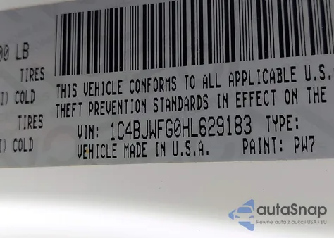 2017 Jeep Wrangler Unlimited Rubicon z USA, uszkodzony, nr VIN 1C4BJWFG0HL629183